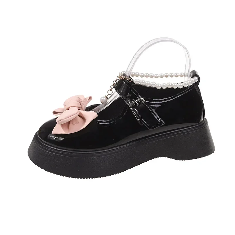 Women's Banquet Bowknot Thick-soled Shoes Spring and Autumn Fashion New Round Toe Solid Color Casual Mary Jane Shoes 6