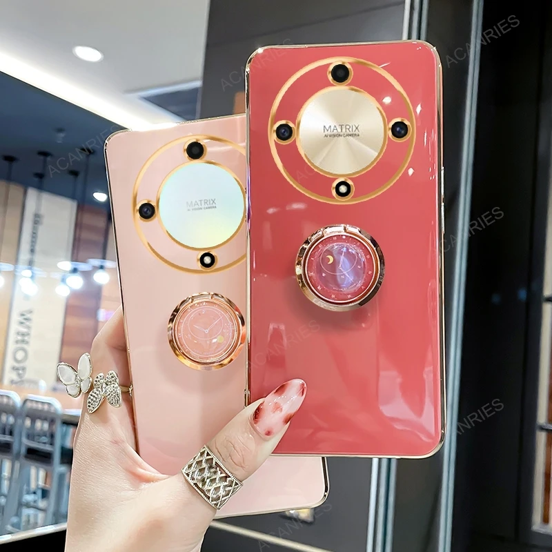 Luxury Plating Ring Holder Stand Case for Huawei Honor - Premium Silicone Cover