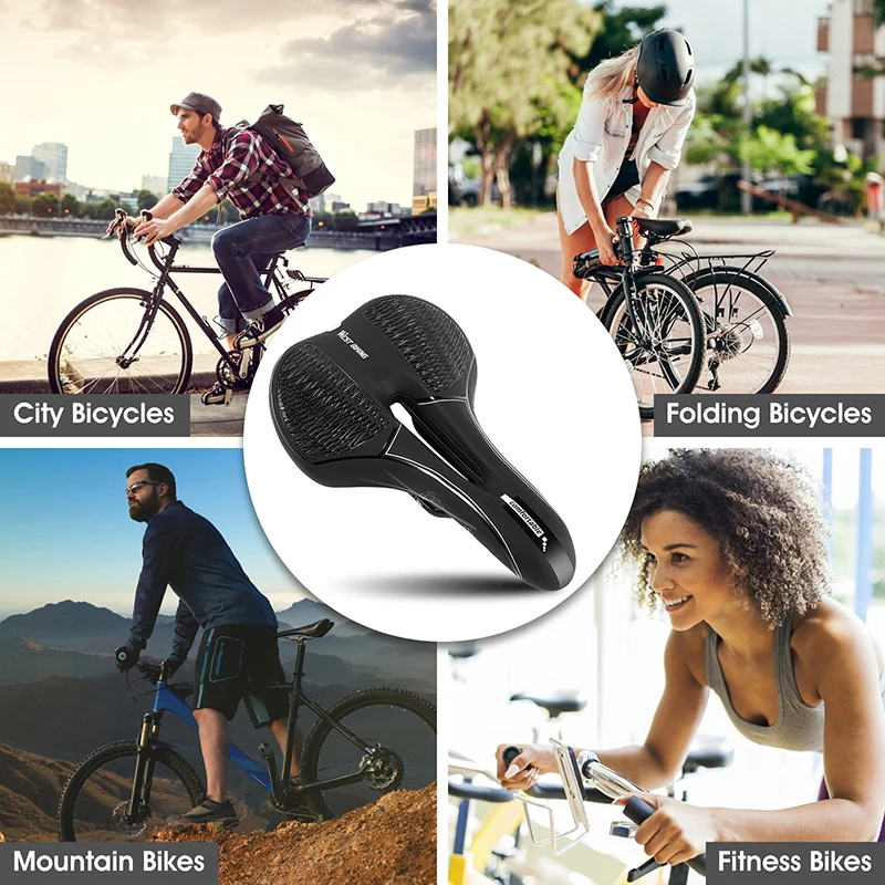 WEST BIKING Bike Saddle MTB Mountain Road Bike Seat PU Leather Gel Filled Cycling Cushion Comfortable Shockproof Bicycle Saddle