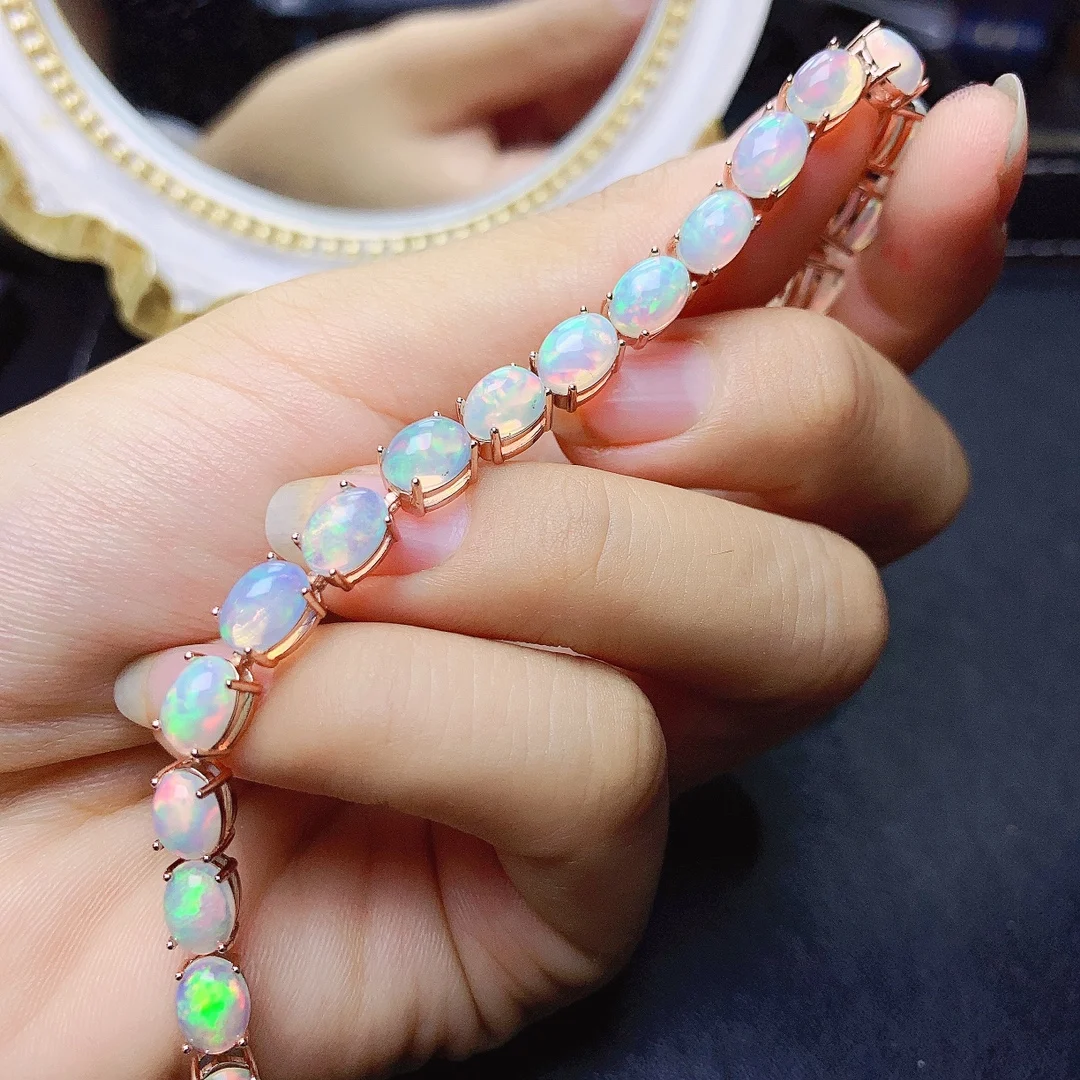 6*8mm 20pcs White Fire Opal Stone Link Bracelet and Bracelet Silver Plated Luxury Large Jewelry Simple Gift For Women