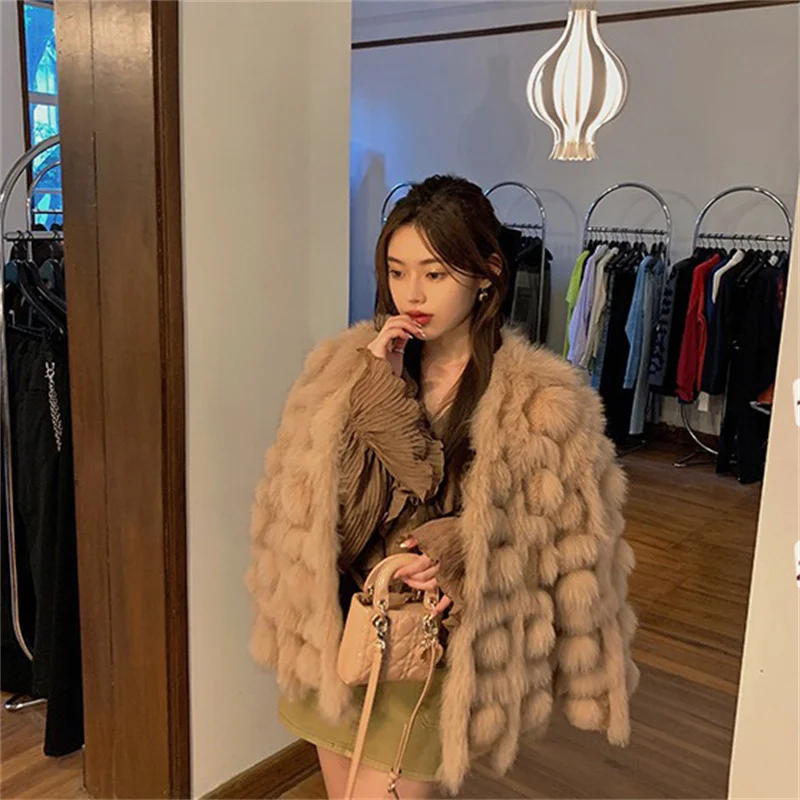 Korean Version Imported Fox Fur Warm Coat Winter Ladies Luxury Fluffy Winter Coat Outdoor High-grade Warm Fur Coat wicker storage bench for indoor jewelry organizer boxes for clothes upgraded version 132 gallon outdoor storage box balcony yard