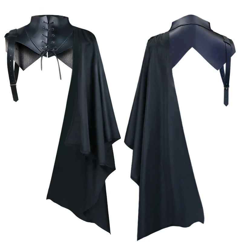 Medieval Gothic Knight Armour Black Cloak with Lace-Up Detail - Renaissance Fantasy Cosplay Costume