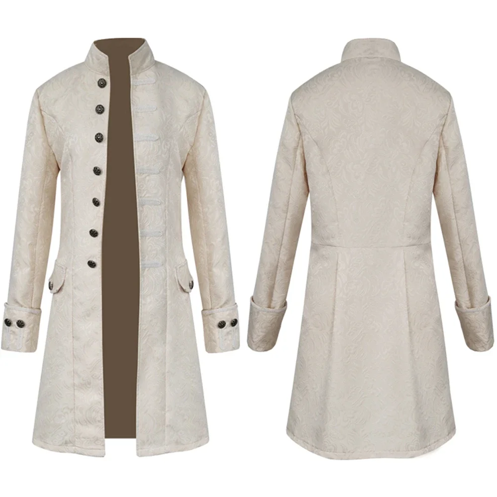 Description Picture 5 of itemMen's Solid Color Jacquard Windbreaker Coat Medieval Retro Steampunk Stand Collar Long Coat Fashion Stage Performance Clothes
