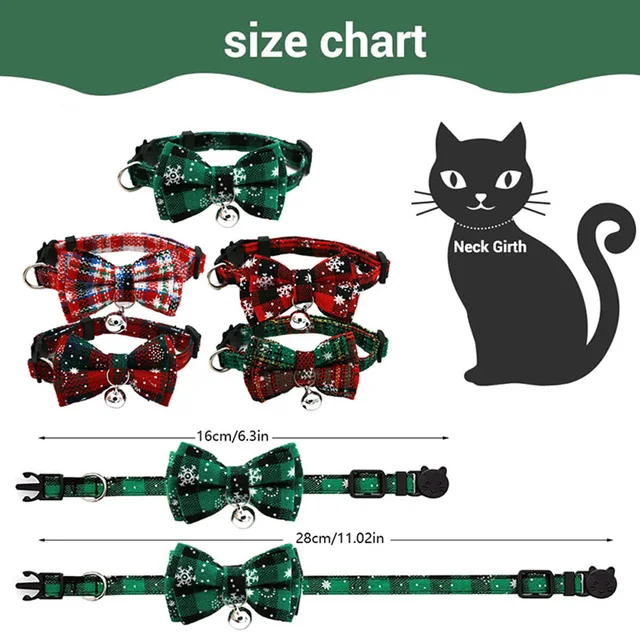 Pet Breakaway Cat Collar Bow Tie And Bell Cute Plaid Christmas Red Elastic Adjustable Dog Collar With Sash Small Bell For Cats 6