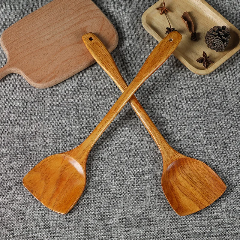 Bamboo and Wood Spatula 39cm Non Stick Pots Smokeless Pot Long Handled Wooden Shovel Kitchen Cooking Gadgets Spatula, pancake spatula