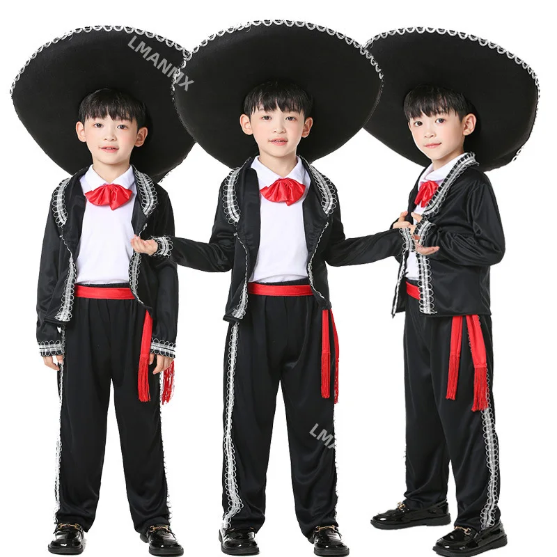 

Black International Children's Day Mexican National Traditional Costume Adult Children COS Masquerade Dance Performance Clothes