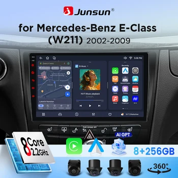 Radio de coche Junsun con CarPlay inalámbrico y Android Auto para Mercedes-Benz Clase E (W211) 2002-2009, con ventilador de refrigeración integrado, navegación GPS Android, reproductor multimedia, WiFi, DSP, RDS, BT, SWC, pantalla táctil IPS, unidad principal de autorradio estéreo. 1