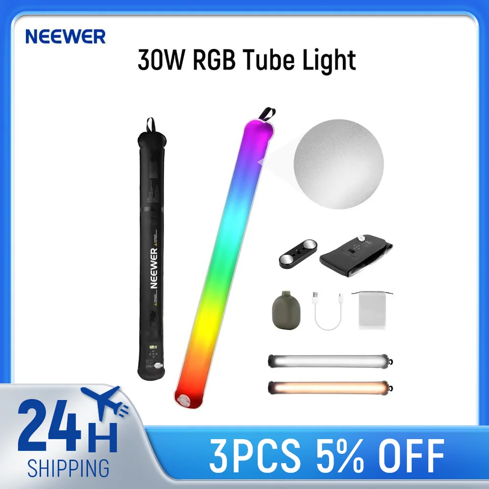NEEWER BASICS 30W RGBチューブライト インフレータブル 35.5”/90cm スティックライト TPU製 ハンドヘルド 軽量 ポータブル 2700-6500K NEEWER 30W ハンドヘルド RGB チューブライト 90cm ポータブル