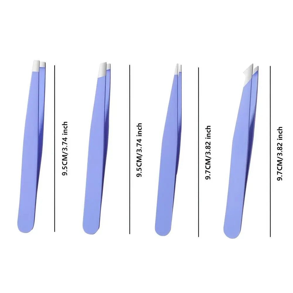 4Pcs/Set Stainless Steel Eyebrow Tweezers Set Oblique Mouth With Storage Bag Beard Tweezers Pointed Tip Eyebrow Tweezers