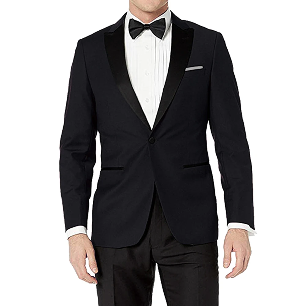 Luxury Made Men Tuxedo Suits For Men Oxford Blue Silk Wool Tuxedo Jacket Black Wool Pants Wedding Suit For Groom