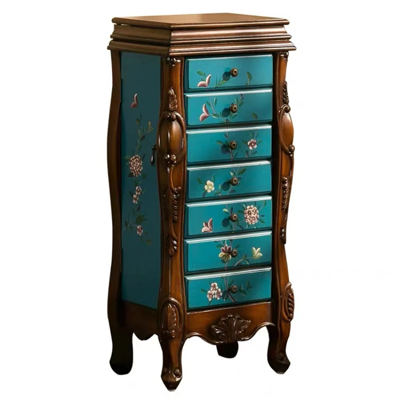 

XK American-Style Solid Wood Chest of Drawer Jewelry Multi-Functional Storage Cabinet with Cosmetic Mirror