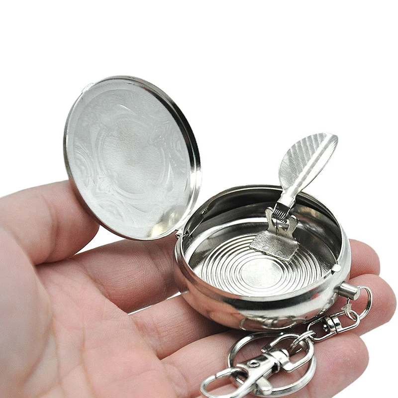 Stainless Steel Portable Ashtray with Key Chain and Cigarette Pocket