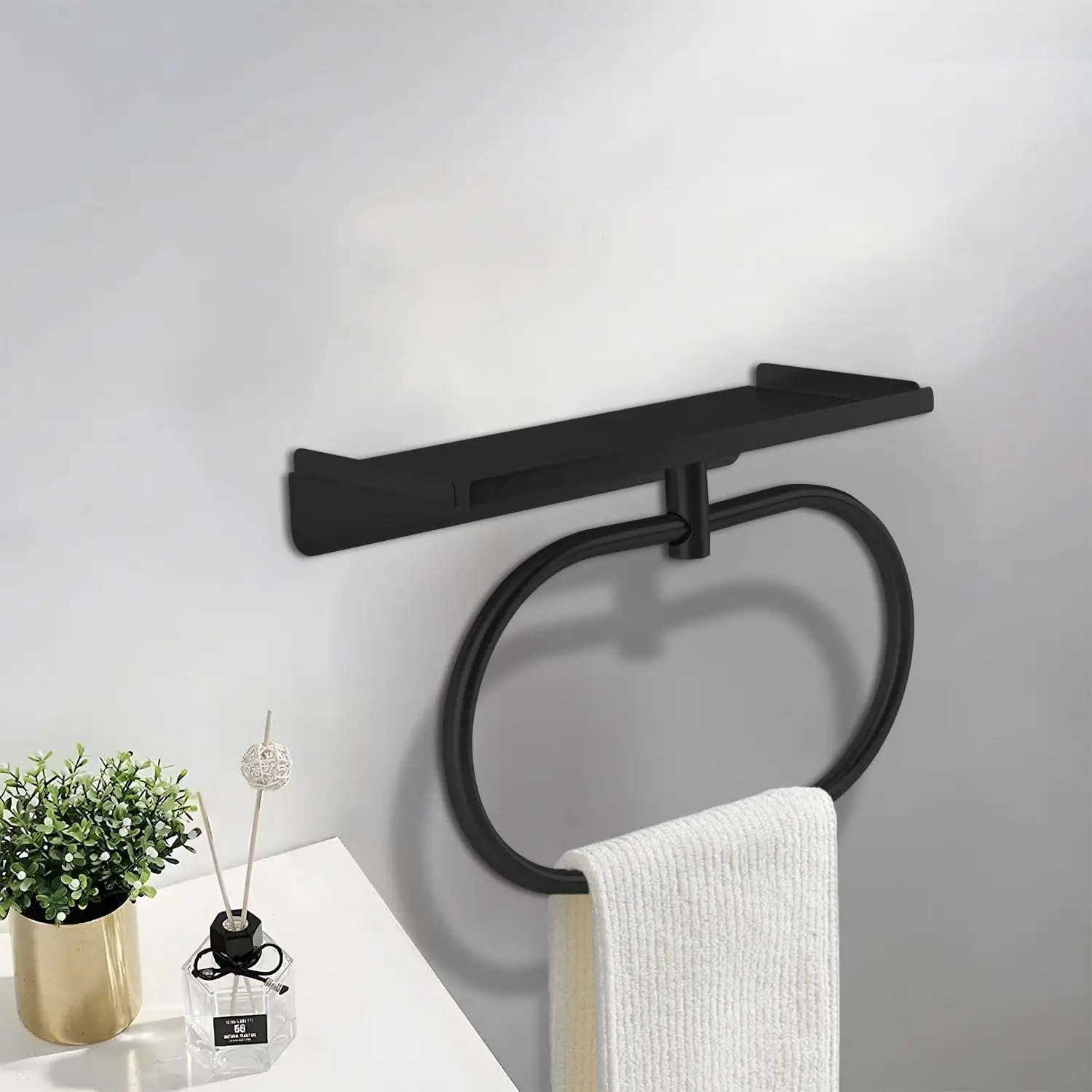 Stainless Steel Sticky Hand Towel Holder, Self Adhesive Hand Towel Ring for Bathroom, No Drilling Modern Hanger.