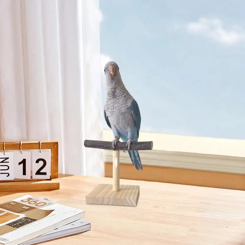 Wooden Parrot Perch T Stand Bird Training Paw Grinding Toys Pet Cockatiel Cage Nest Play 2