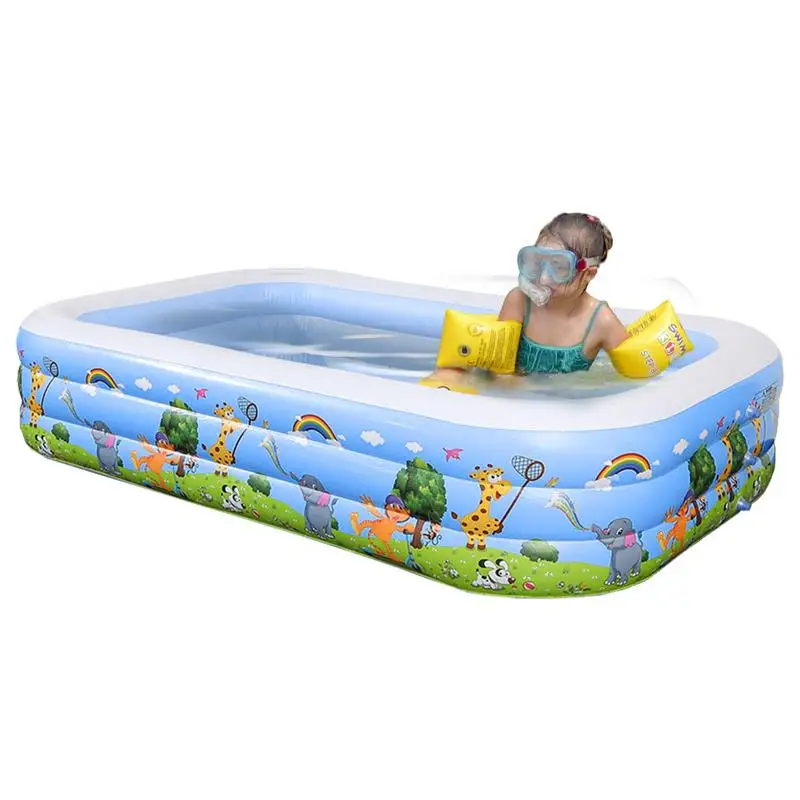 

Kids Inflatable Pool Foldable Square Blow Up Pool Space-Saving Swimming Pool For Family Thickened Inflatable Pool For Summer