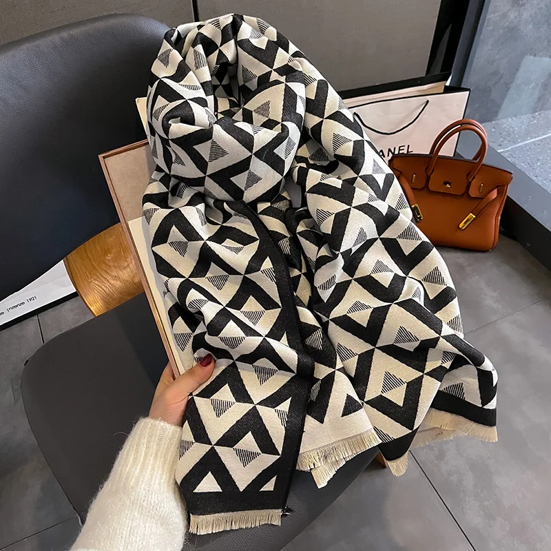 2023 European and American Fashion Imitated Cashmere Scarf Women Winter Keep Warm Scarf Soft Large Long Shawl Female 180*65cm