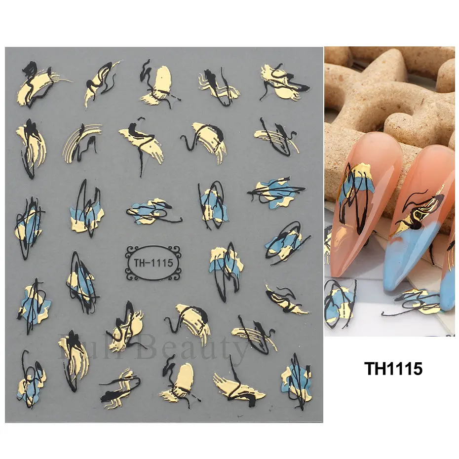 Bronzing Leaves Stickers Nail Stickers Nail Decals Nail Art Decoration for Nails Abstract Lines Painting Decals Flowers Animals Love Adhesive Sliders Decoration FBTH1105