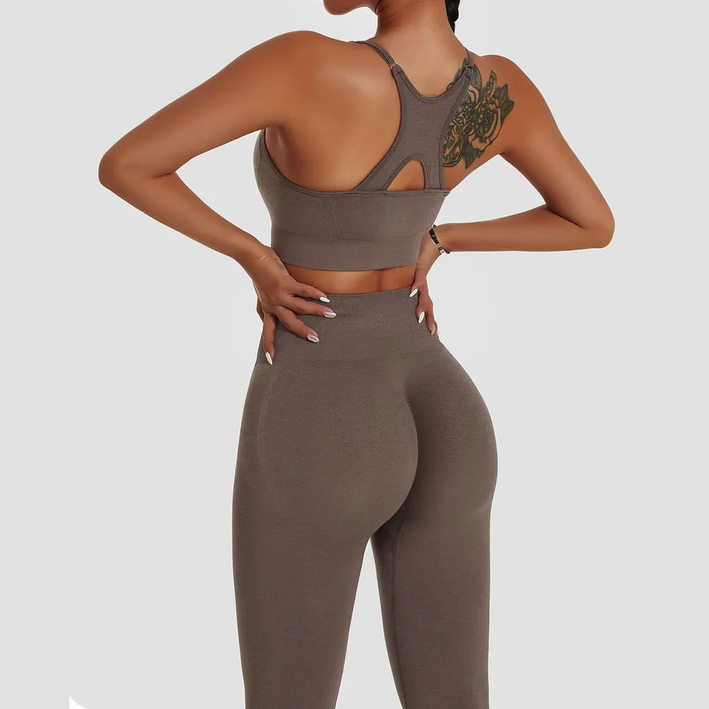 Yoga Set 2 Piece Gym Sets Womens Outfits Suit For Fitness Women Sport Set  Sports Bra Leggings Women Tracksuit Workout Clothes Color: Brown Yoga Pants,  Size: XL(71-75KG)