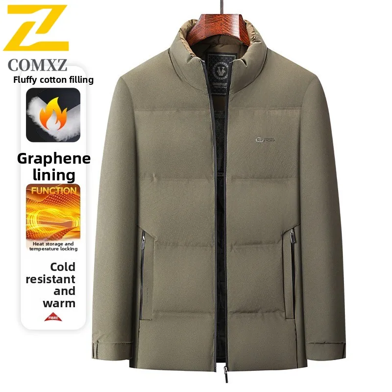 Men's Work Jacket Short Padded Jacket for Senior  Minimalist Stand Collar Thermal Coat with All-Match Design for Urban Winter