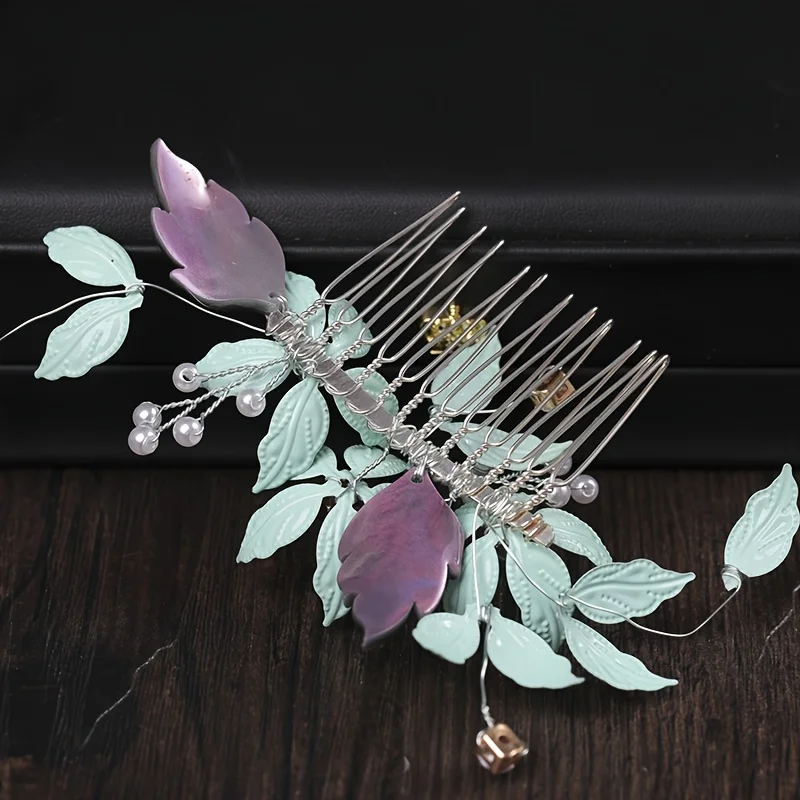 Handmade Pearl Flower Leaf Crystal Hair Comb Pin Band For Women Bride Wedding Bridal Hair Accessories Jewelry Comb Gift