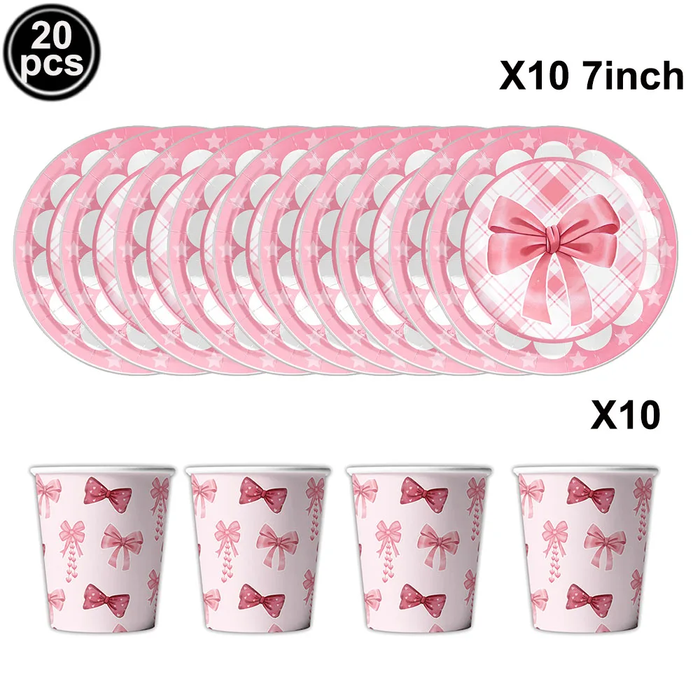 Pink Bow Theme Disposable Paper Napkins - 20pcs for Birthdays, Baby Showers, and Weddings