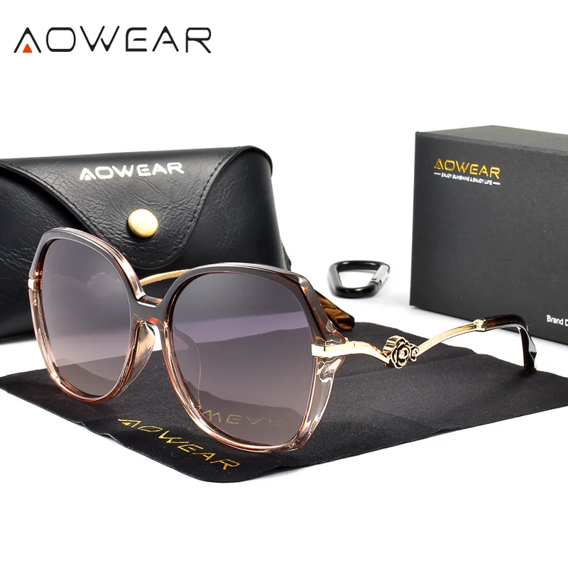 AOWEAR Übergroße polarisierte Sonnenbrille Damen 2022 Modische Verlaufsgläser Brille Damen Blumenrahmen Vintage_voghion.com