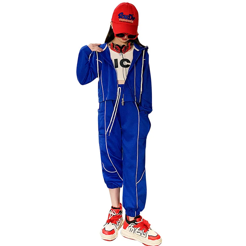 

Girls Costumes Spring New Set Fashion Hooded Jacket + Casual Side Pocket Design Pant 2pcs Streetwear Teen Clothing Suit 4-14 Yrs