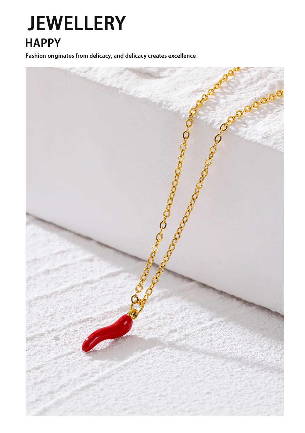 YACHAN Collana minimalista in acciaio inossidabile placcato oro 18 carati con catene per donna, ciondolo creativo in smalto con peperoni rossi, gioielli carini_voghion.com