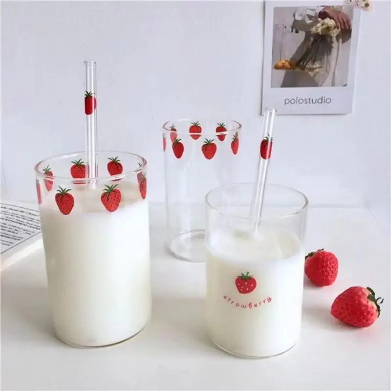 Glass Measuring Cup Glass Cup Glass Mug Coffee Glass Cup Heat Resistant Coffee Glass Cup Glass Coffee Mug Glass Tea Cup Glass Tumbler Glass Whiskey Cup Glass Straw Cup 300ml Strawberry Cute Glass Cup Straw Creative Transparent Water Cup Student Milk Heat Resistant Glass Nana
