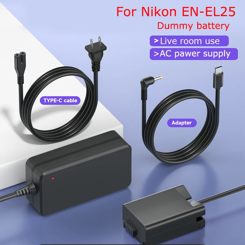 Bateria Manequim da Câmera Acoplador en El25 Usb Tipo-c Adaptador de Alimentação ac para Nikon Z30 Z50 Zfc El25 Enel25 Palo-en-el25