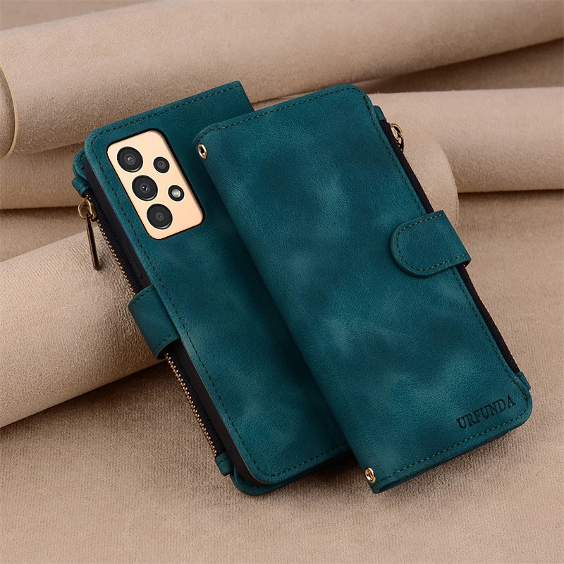 Luxury Leather Wallet Flip Phone Cover with Zipper - Premium Protection Case