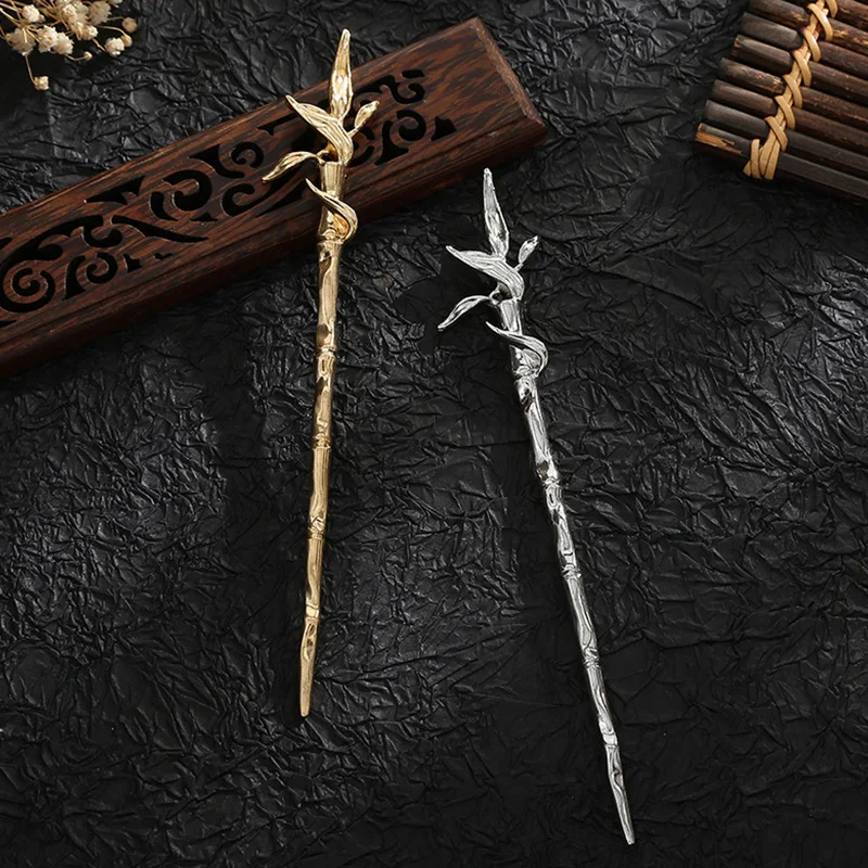 Bamboo Shaped Hair Stick for Women Girls Vintage Chinese Chopstick Gold Silver Color Hanfu Hairpin Jewelry Gift