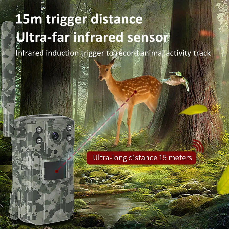 Solar Hunting Trail Camera 14MP 4G SIM Card IP66 Waterproof 20M PIR Motion Detection Wildlife Camera IR Night Vision Device