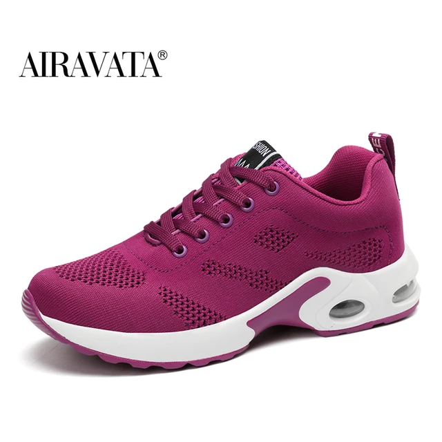 Fashion Women Lightweight Sneakers Outdoor Sports Breathable Mesh Comfort Running Shoes Air Cushion Lace Up Purple