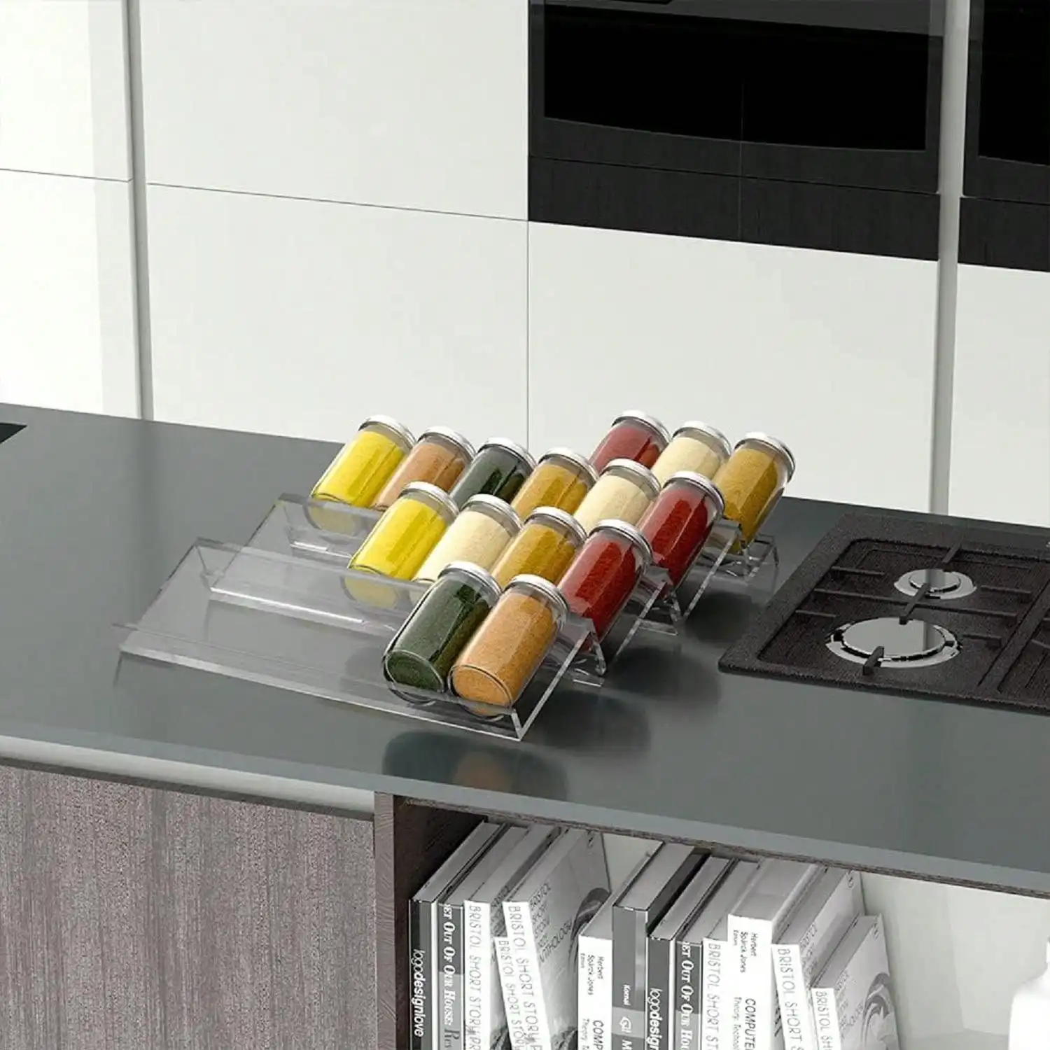 4 Layer Spice Drawer Organizer Adjustable Acrylic Spice Jars Rack Tray Expandable Seasoning Organizer Cabinet Kitchen Shelves 5
