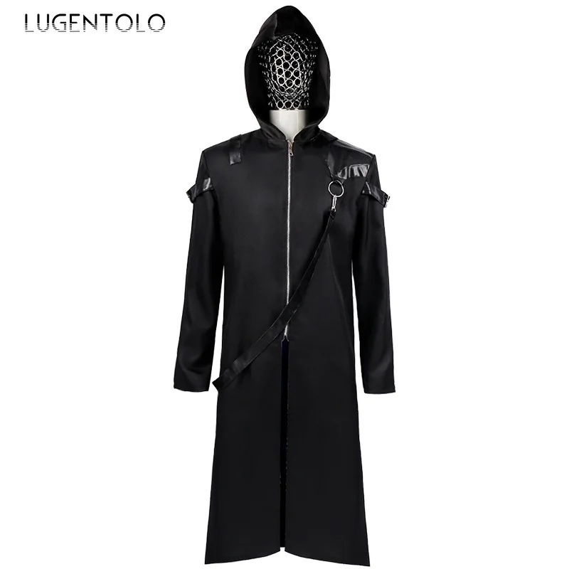 Men Medieval Trench Dark Gothic Hooded Zipper Long Sleeve Black Coat New Halloween Retro Casual Party Performance Jackets