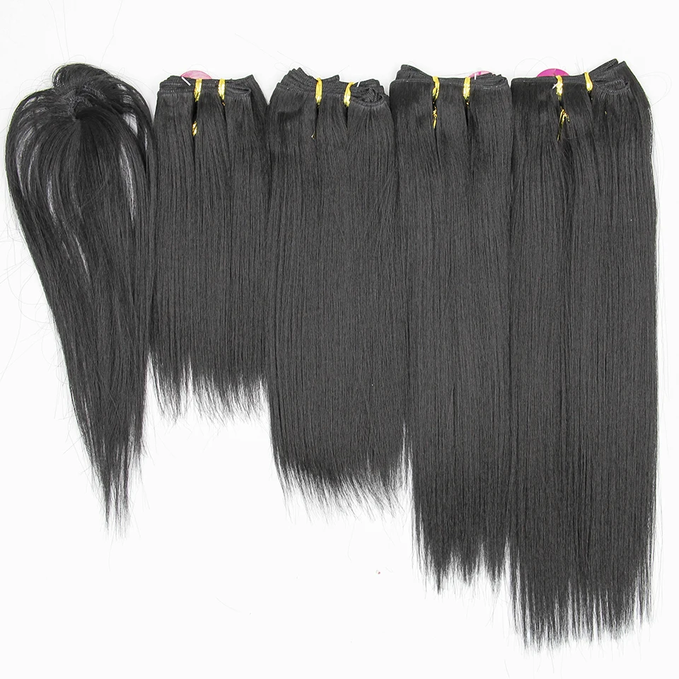 Short Straight Bundles With Fringe Hair Extensions Synthetic Straight Hair Weaving Short Bob Heat Resistant Fiber Wig
