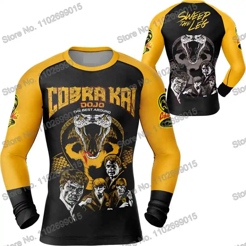 Cobra Kai Surfing Swimming Diving T-Shirt Tight Long Sleeve Rash Guard Swimwear Men UV Protection Surf Clothing Beach Floatsuit