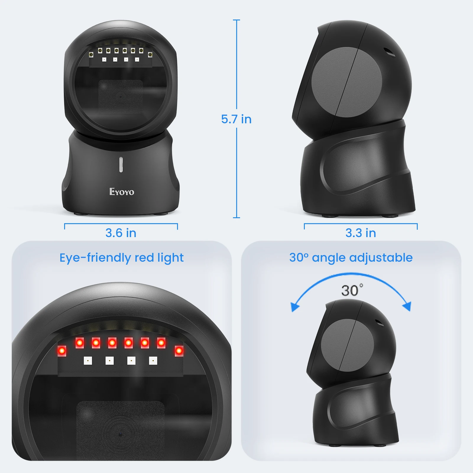Eyoyo 2D QR Screen Scanning Platform Scanner with Auto-sensing Omnidirectional Hands-free 1D Desktop Barcode Reader for POS Mall