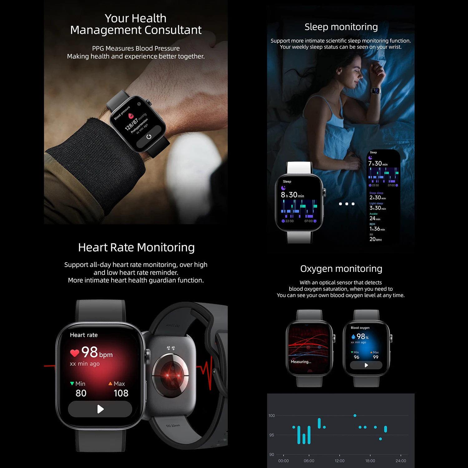 AMOLED Ʈ ġ  2024 PPG HRV ƮϽ ƮĿ Ʈġ,  ȭ, 3ATM , ȵ̵ IOS, 1.99 ġ, ǰ