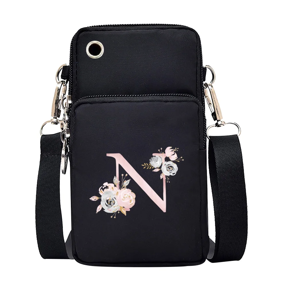 Waterproof Mobile Phone Bag for Iphone/huawei/xiaomi/samsung Universal Pink Flower 26 Letters Cell Phone Case Women Wrist Pack