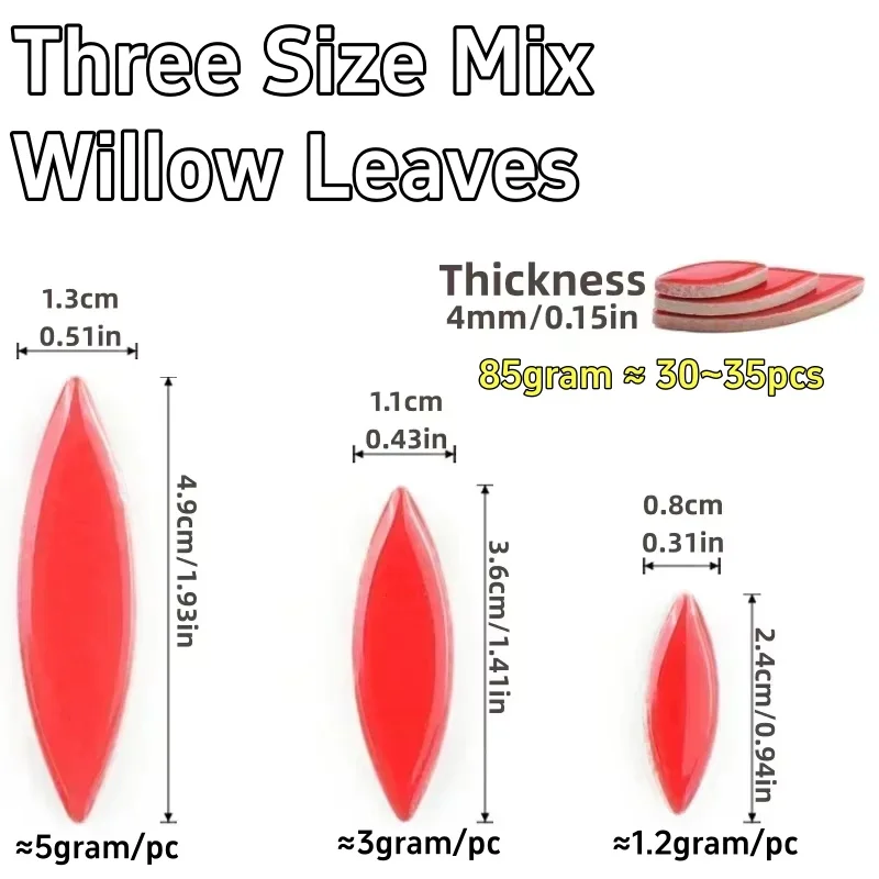 85g/3oz Ceramic Petal Mosaic Tiles DIY Porcelain Leaf Tile Willow Leaves Mosaic Making Stones 3-Sizes-Mix 4mm/0.15in Thickness