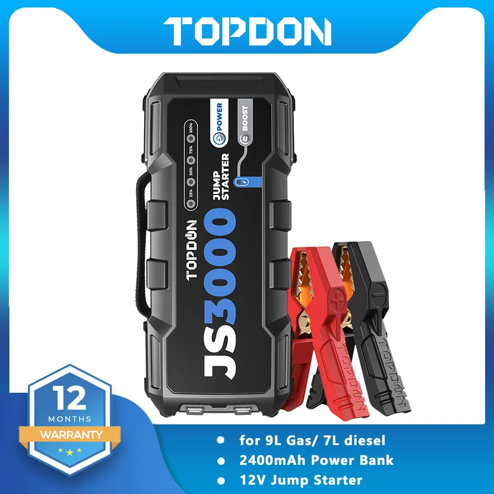 TOPDON JS3000 Car Jump Starter 3000A 24000mAh 12V Multi-function Portable Car Emergency Battery Booster Power Bank