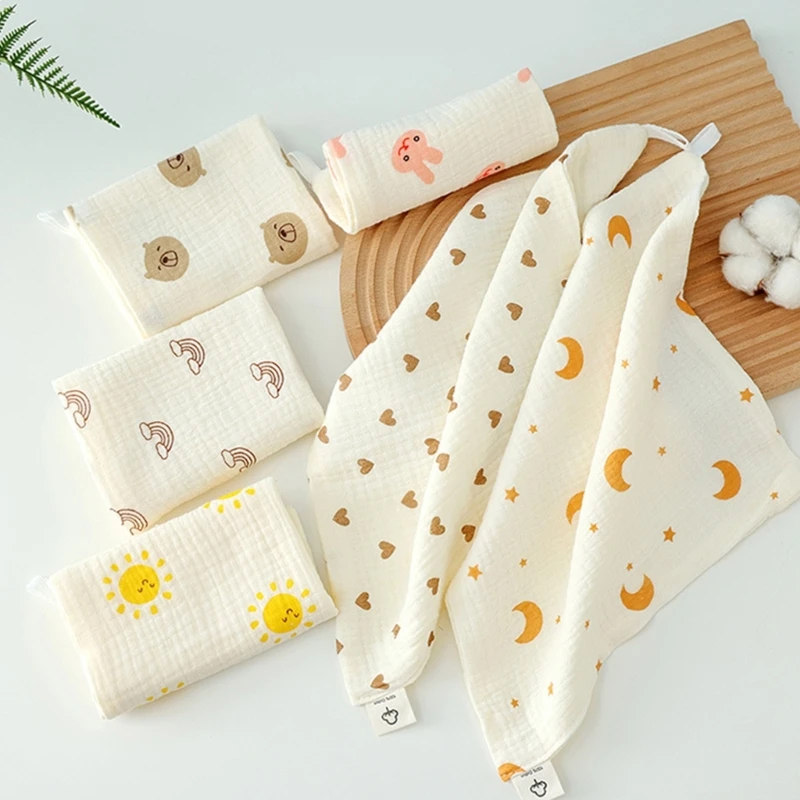 Baby Washcloth Muslin Square Hand Towel Soft Reusable Newborn Face Towel 4-Layers Cartoon Baby Wash Cloths Shower Gift