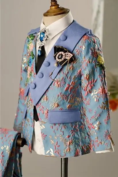 Latest Design Boys Suits Jacquard Children's Dress Handsome Walking Boy Suit Fashion Britain Hosting Piano Performance Suit