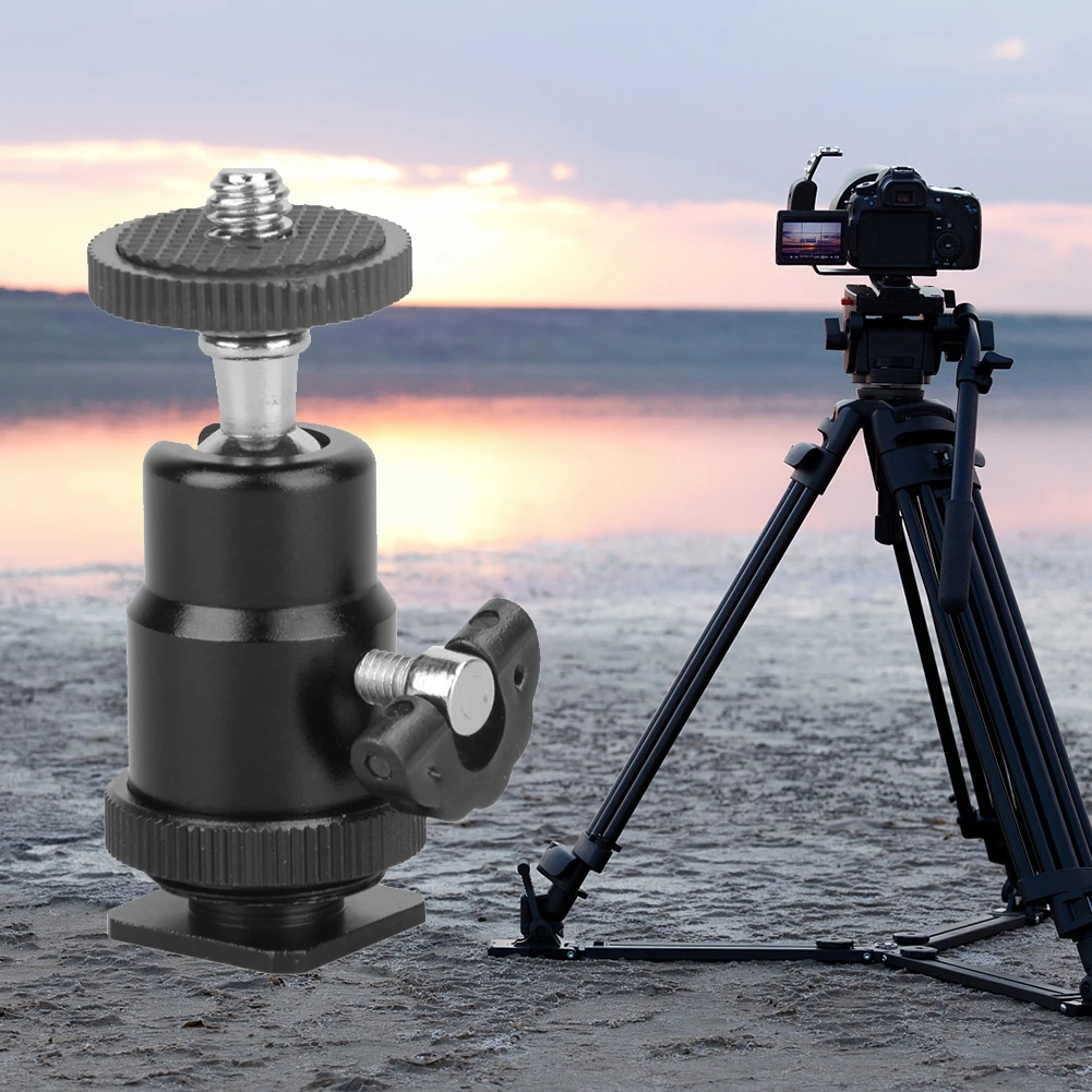Description Picture 4 of itemAluminum Tripod Ball Head 1/4 Hot Shoe Adapter Metal Flash Bracket Holder with Lock Camera Accessories 360 Degree for GOPRO