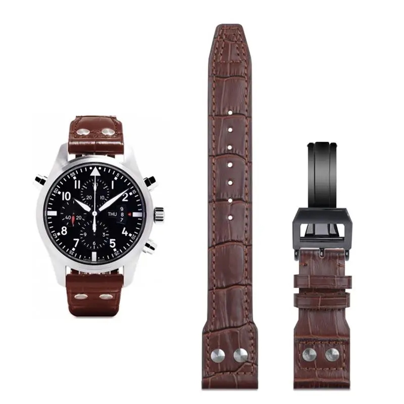 

HAODEE 21mm 22mm Italy Cowhide Genuine Soft Leather Watchband For IWC Pilot Mark 18 Soft Brown Watch Strap Folding Clasp