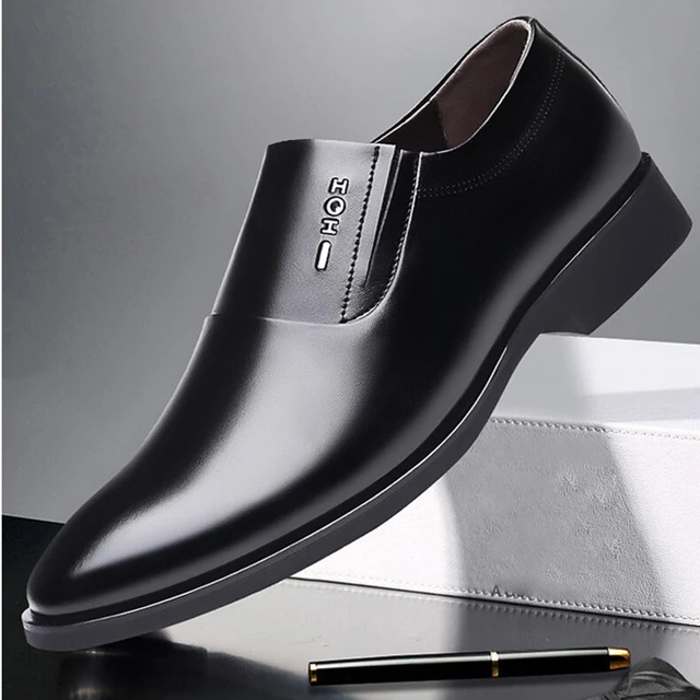 Zapatos de vestir de cuero genuino para hombre, calzado de negocios, transpirable, suela suave, Invisible, antideslizante, informal, para primavera y otoño