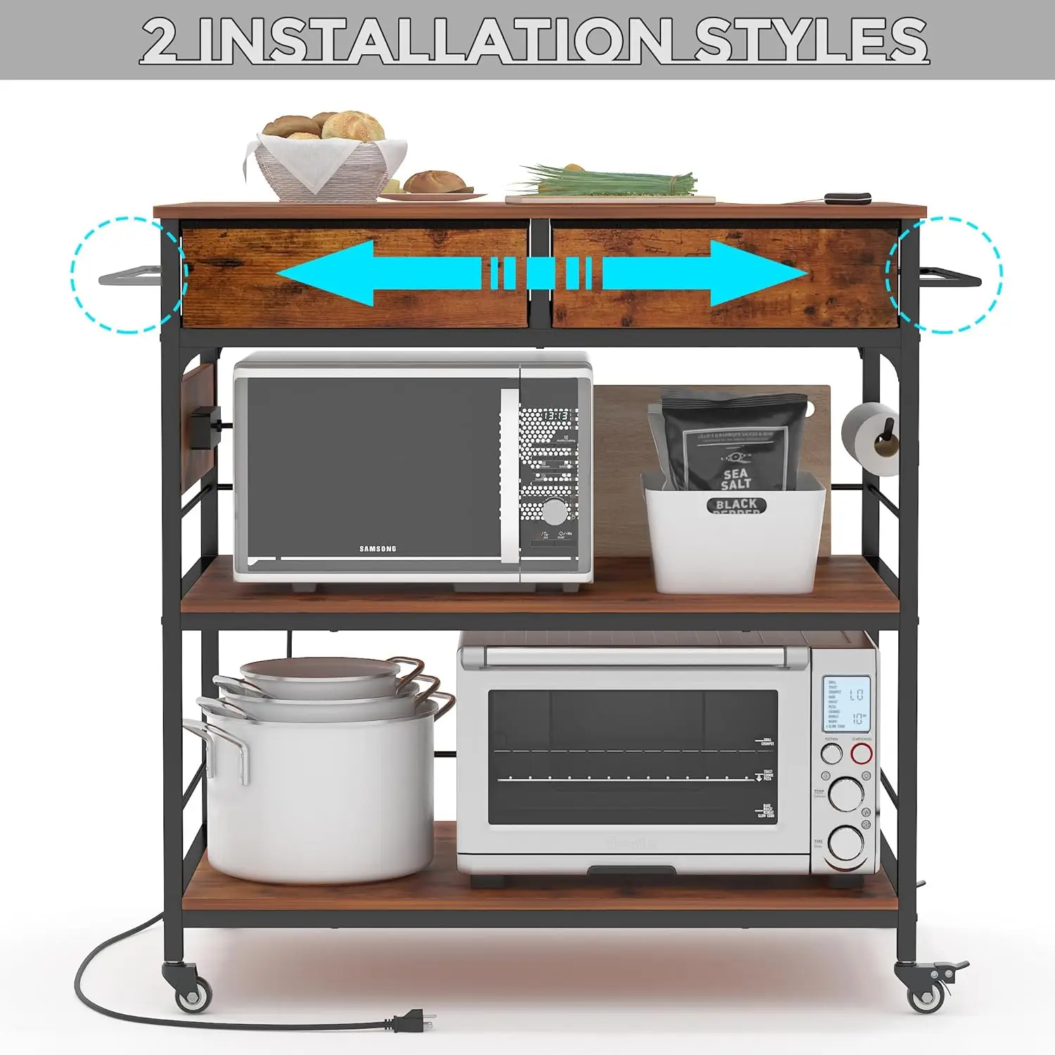 Island with Storage,Rolling Kitchen Island Cart with Power Outlet,Industrial Kitchen on Wheels,Kitchen Cart for Home,Outd