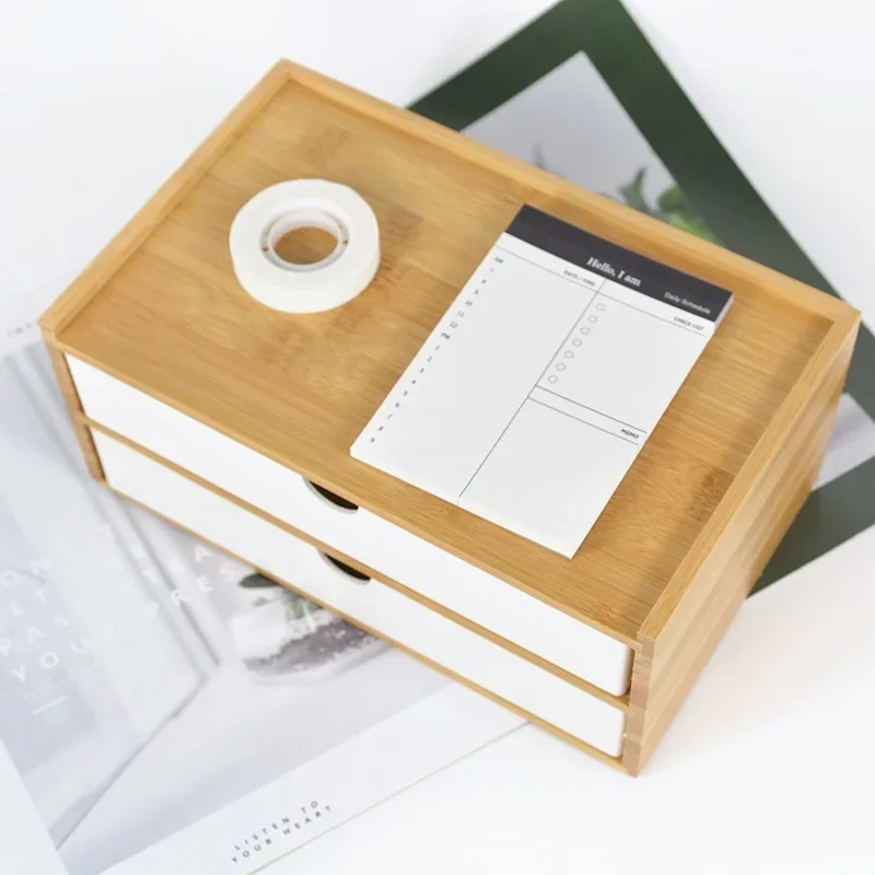 1/2/3 layer Wooden Desktop Drawer Storage Box Cabinet Organizer Supplies Jewelry Storage Box Gift Case Craft Bamboo Storage Box 4